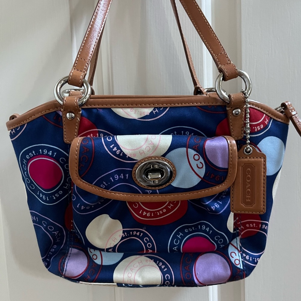 Blue vintage polka dot coach purse